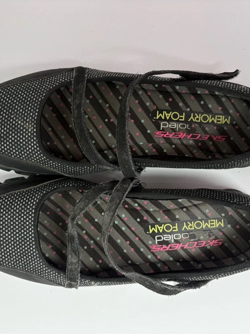 Skechers Black Stopover Slip-on Loafers Dual Criss-cross Straps Size 7